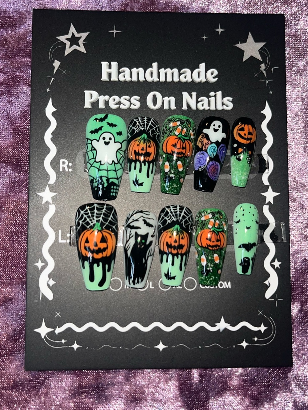 Handmade Green Halloween Press-On Nails